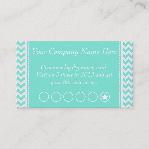Customizable Aqua Chevron Discount Promotional Punch Card Business Card
