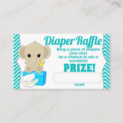 Customizable Aqua Chevron Elephant Diaper Raffle Tickets 100pk Business Card