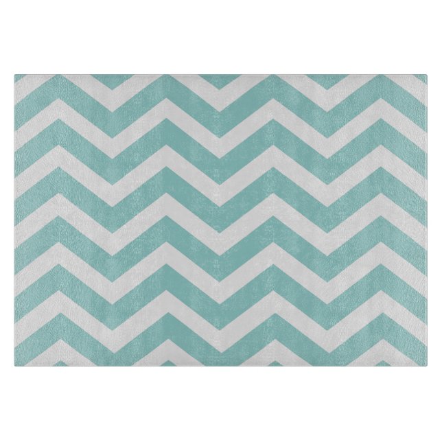 Aqua Chevron Glass Cutting Board (Front)
