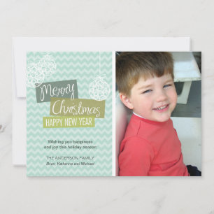 Aqua Chevron Ornamental Christmas Card