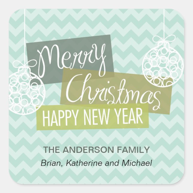 Aqua Chevron Ornamental Christmas Square Sticker (Front)