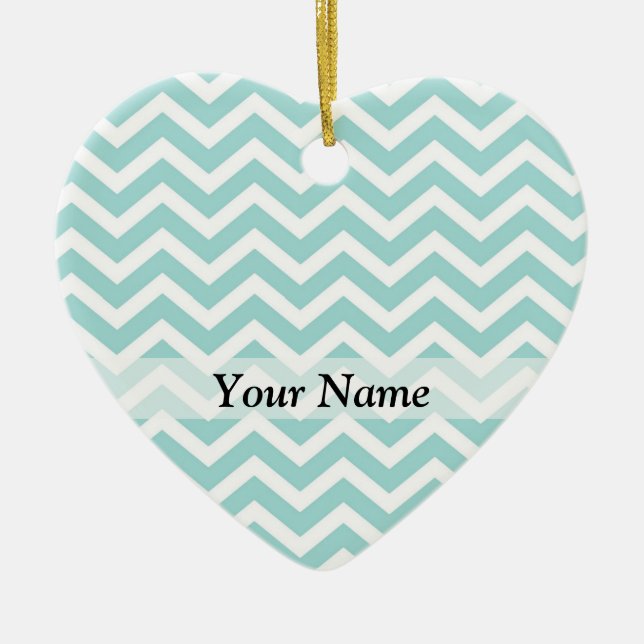 Aqua chevron pattern ceramic ornament (Front)
