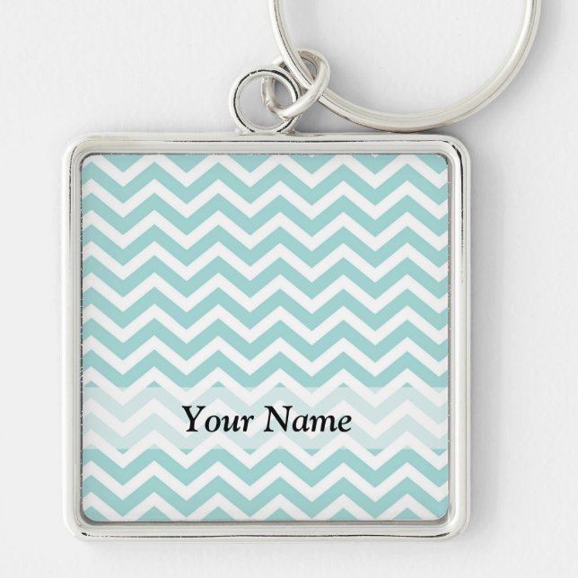 Aqua chevron pattern keychain (Front)