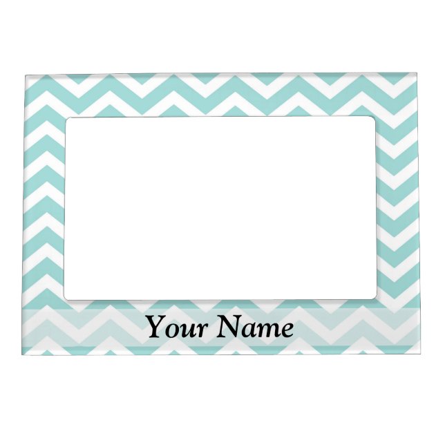 Aqua  chevron pattern magnetic picture frame (Front)