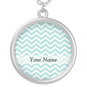 Aqua chevron pattern silver plated necklace