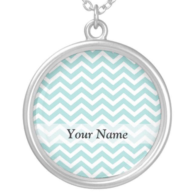 Aqua chevron pattern silver plated necklace (Front)