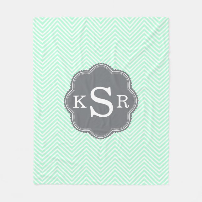 Aqua Chevron Personalized Monogram Fleece Blanket (Front)