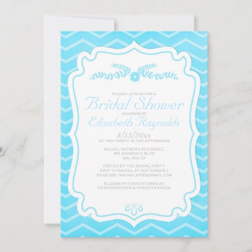 Aqua Chevron Stripes Bridal Shower Invitations