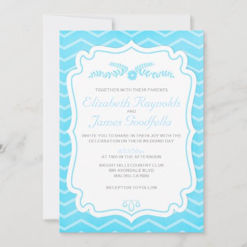 Aqua Chevron Stripes Wedding Invitations