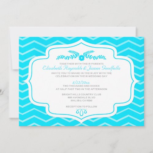 Aqua Chevron Wedding Invitations