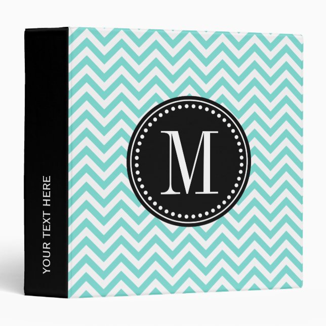 Aqua Chevron Zigzag Personalized Monogram 3 Ring Binder (Front/Spine)