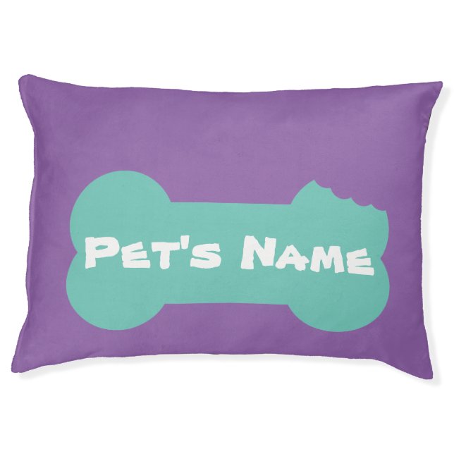 Aqua Chewed Bone Personalized Large Dog Bed 1 (Front)