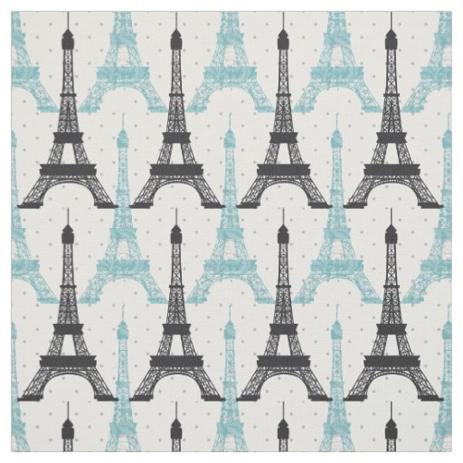Aqua Chic Eiffel Tower Pattern Fabric | Zazzle