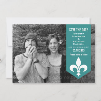 Aqua Chic Flourish Banner Save the Date Invite