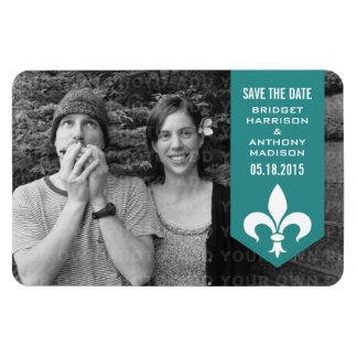 Aqua Chic Flourish Banner Save the Date Magnet
