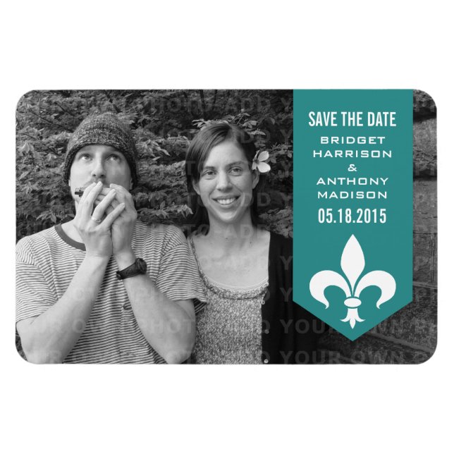 Aqua Chic Flourish Banner Save the Date Magnet (Horizontal)