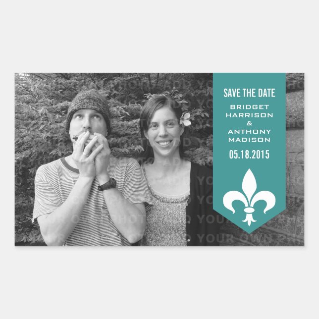 Aqua Chic Flourish Banner Save the Date Stickers (Front)