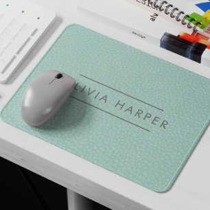 Aqua Chic Minimal Leather Look Mouse Pad