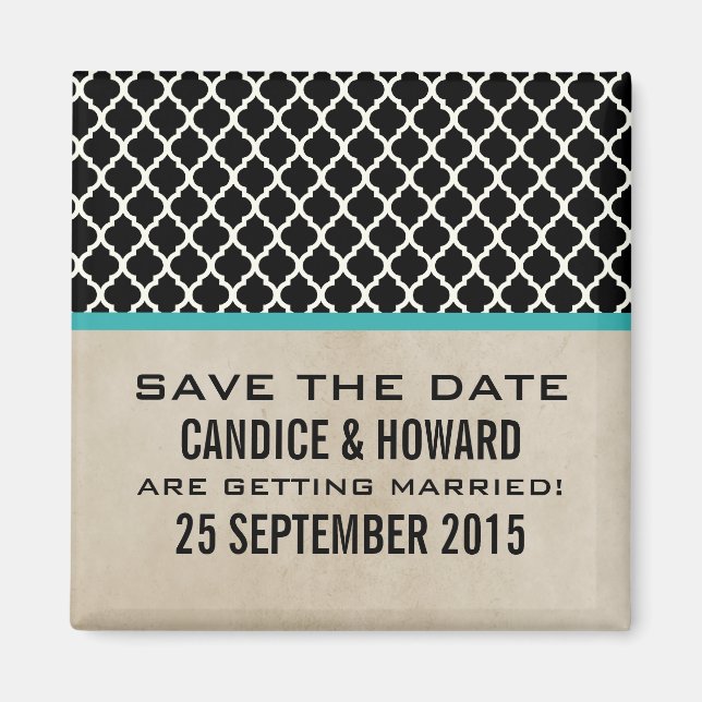 Aqua Chic Quatrefoil Save the Date Magnet (Front)