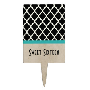 Aqua Chic Quatrefoil Sweet 16 Cake Pick