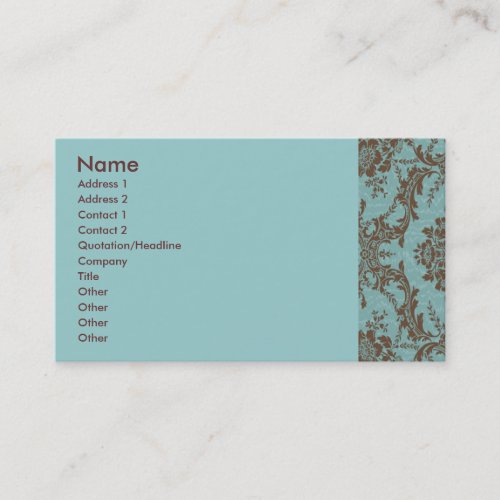 Aqua Chocolate Damask Customizable Business Cards