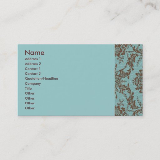 Customizable Aqua Chocolate Damask Customizable Business Cards