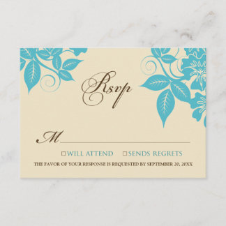 Aqua/Chocolate Modern Floral RSVP Card