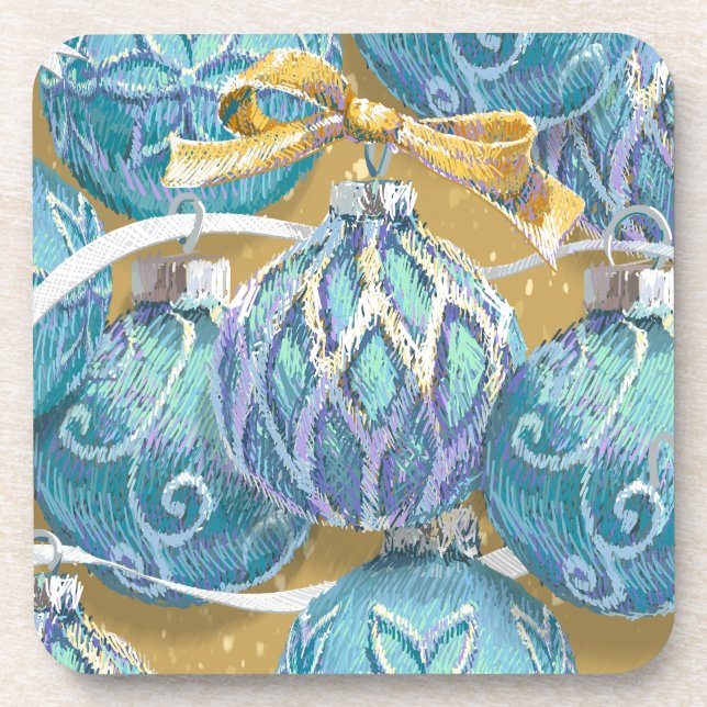 Aqua Christmas Balls Beverage Coaster
