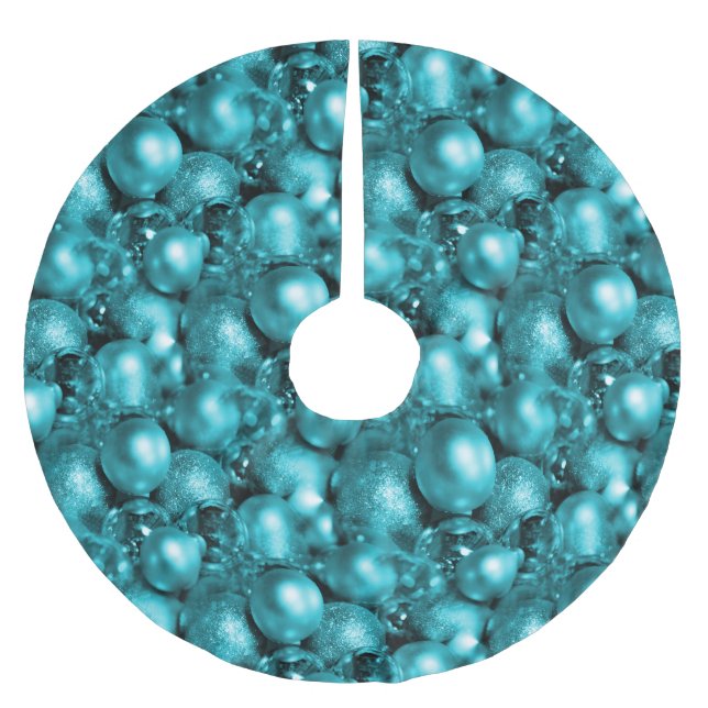 Aqua Christmas Baubles Brushed Polyester Tree Skirt (Front)
