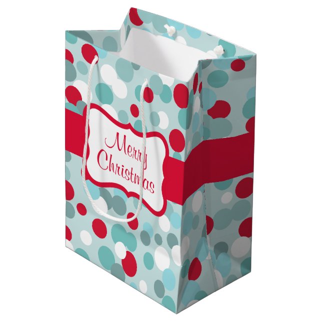 Aqua Christmas Dots Gift Bag (Front Angled)