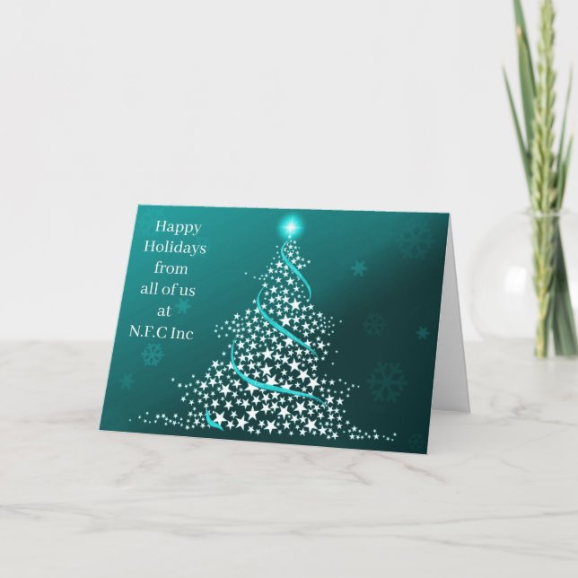 Aqua Christmas Tree Corporate Holiday Card (Front)