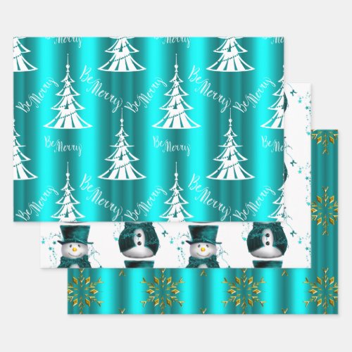 Aqua Christmas Wrapping Paper Sheets