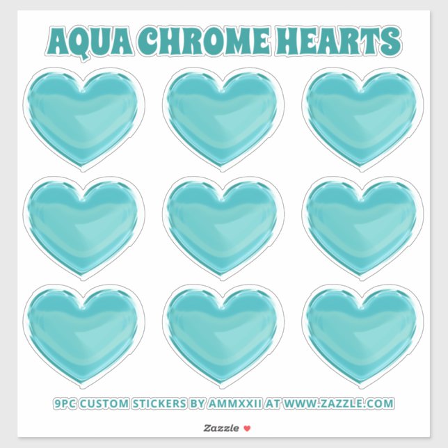 Aqua Chrome Hearts Sticker (Sheet)