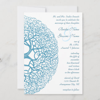 Aqua Circle of Love Tree Wedding Invitation
