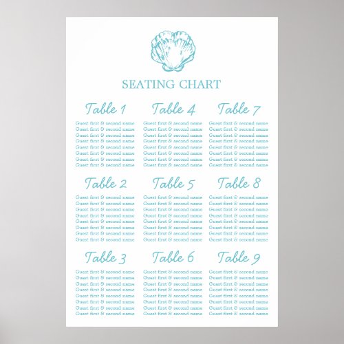 Aqua clam shell Wedding Seating Table Planner 1_9 Poster