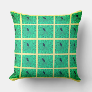 Aqua Clamp Design and Butter Yellow Grid Throw Pillow