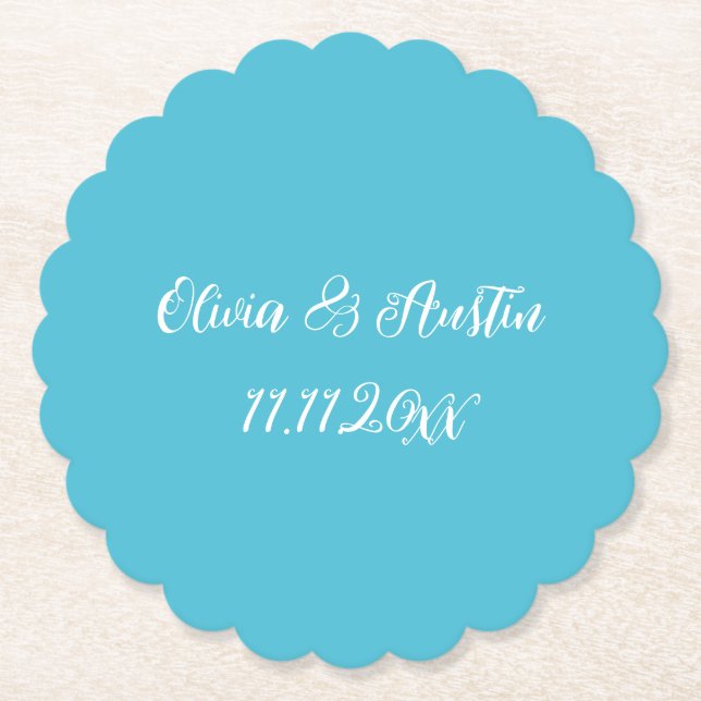 Aqua coastal beach paper coaster (Front)