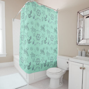 Aqua Coastal Sea Life  Shower Curtain