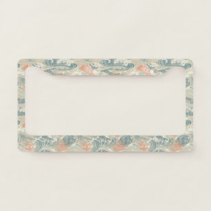 Aqua Coastal Seashell Starfish Wave Pattern License Plate Frame