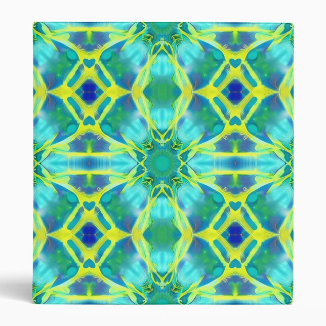 Aqua, Cobalt Blue and Yellow Tie Dye Pattern 3 Ring Binder (Front)