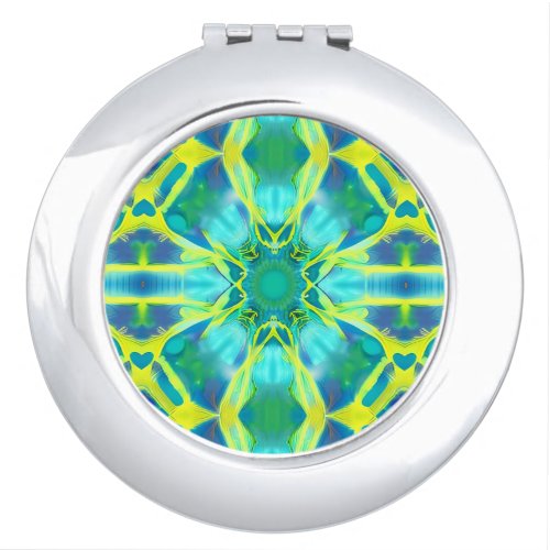 Aqua Cobalt Blue and Yellow Tie Dye Pattern  Compact Mirror