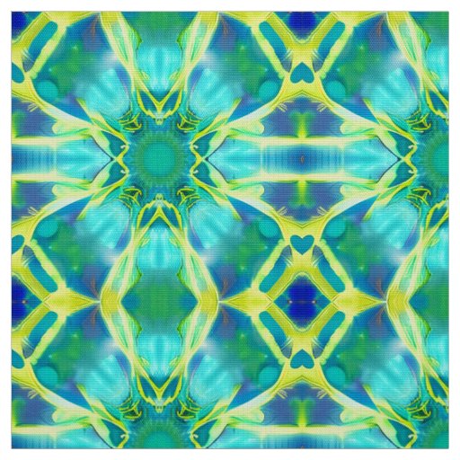 Aqua, Cobalt Blue and Yellow Tie Dye Pattern Fabric