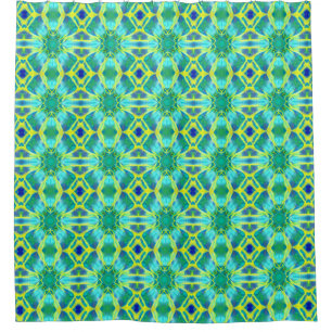 Aqua, Cobalt Blue and Yellow Tie Dye Pattern Shower Curtain