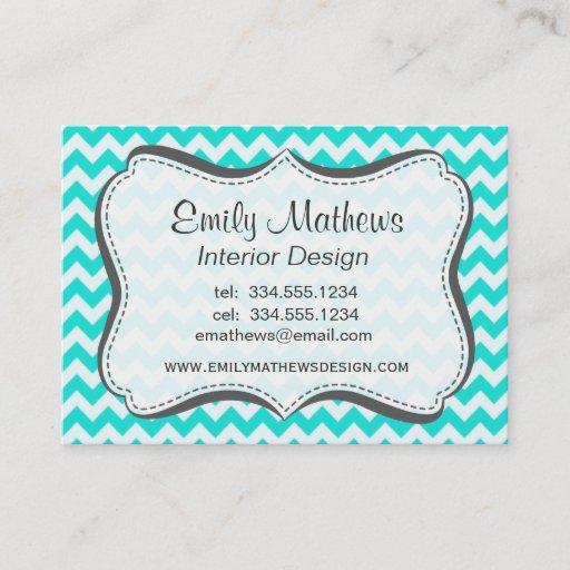 Customizable Aqua Color Chevron; zig zag Business Card