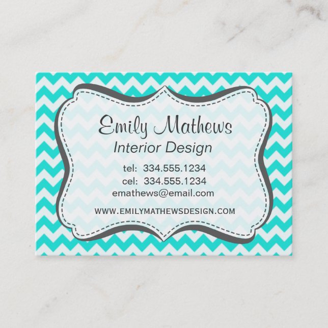Aqua Color Chevron; zig zag Business Card (Front)
