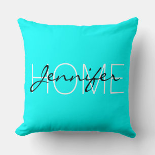 Aqua color home monogram throw pillow