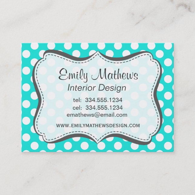 Aqua Color Polka Dots Business Card (Front)
