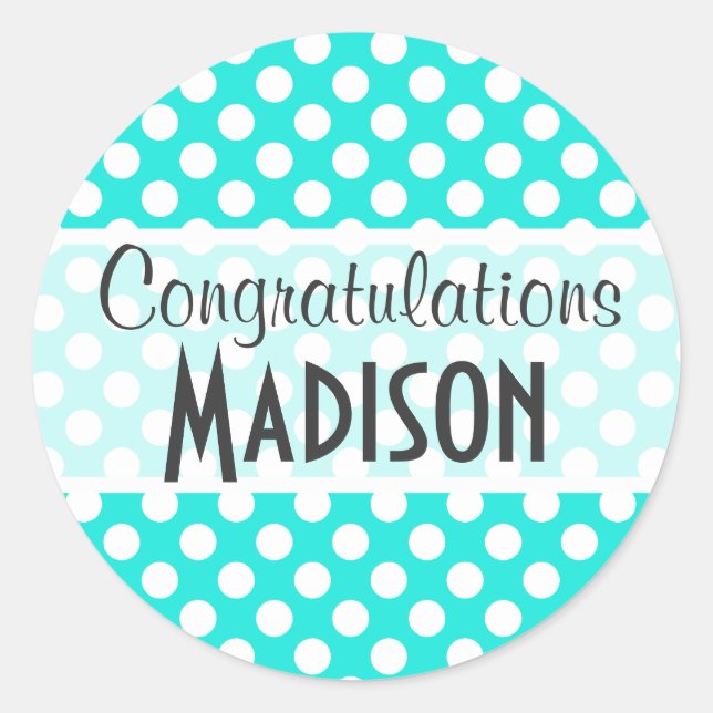 Aqua Color Polka Dots Classic Round Sticker (Front)
