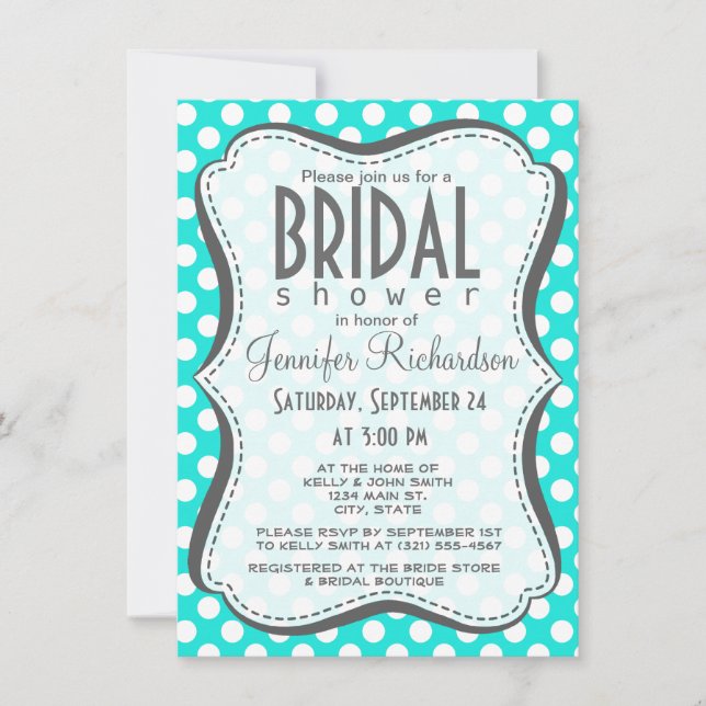 Aqua Color Polka Dots Invitation (Front)