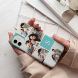 Aqua Colorblock Photo Collage & Monogram Case-Mate iPhone 14 Case<br><div class="desc">Chic photo collage phone case features five of your favorite photos in a gridded layout with contrasting turquoise aqua squares. Personalize with your single initial monogram in classic white lettering.</div>